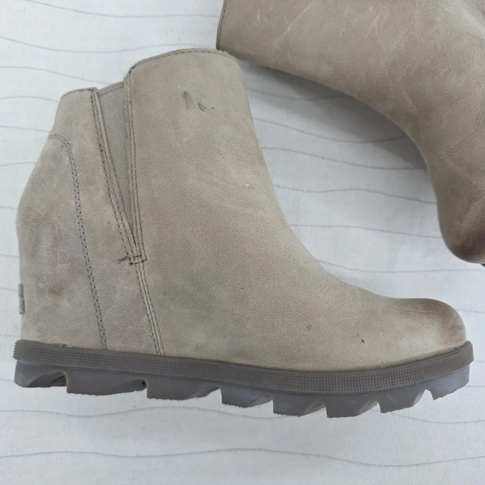 Sorel Womens Joan of Arctic Tan Leather Wedge Ankle Booties Shoe NL3365-240 Sz 7